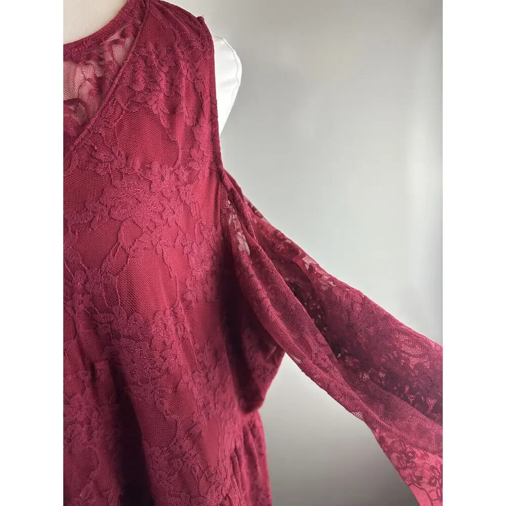 Torrid Babydoll Stretch Lace Cold Shoulder Top Biking Red Plus Size 4 4X - Picture 11 of 15